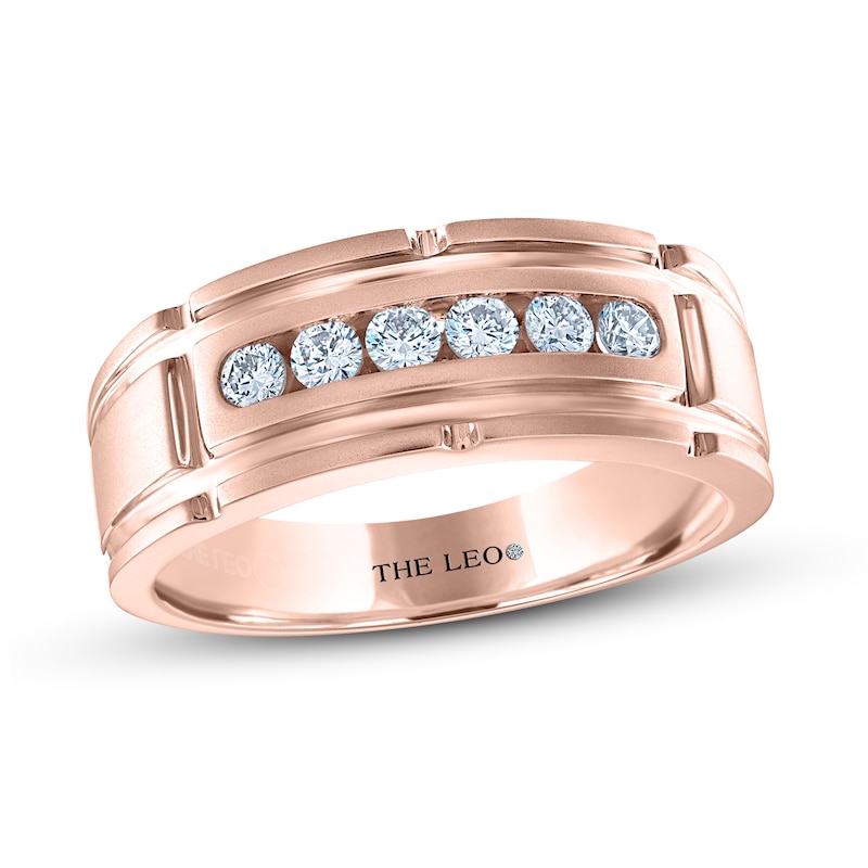 Main Image 1 of Men's THE LEO Diamond Wedding Band 3/8 ct tw Round-Cut 14K Rose Gold