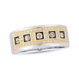 Men's Brown & White Diamond Ring 1/2 ct tw Round-cut 10K Two-Tone Gold