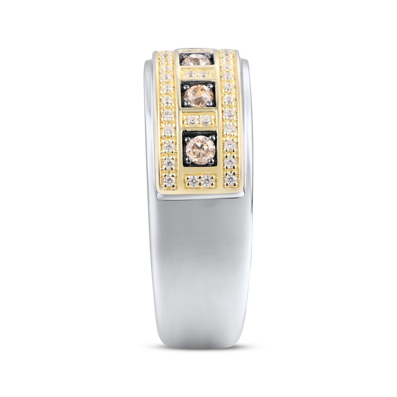 Men's Brown & White Diamond Ring 1/2 ct tw Round-cut 10K Two-Tone Gold
