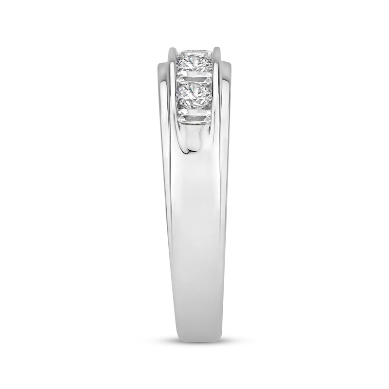 Main Image 2 of Men's Diamond Wedding Band 5/8 ct tw Round/Baguette 10K White Gold