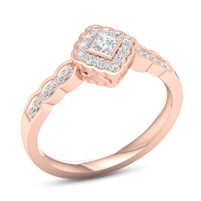 Diamond Ring 1/3 ct tw Round & Princess 10K Rose Gold