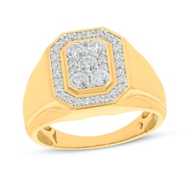 Men's Diamond Halo Ring 1 ct tw Round-cut 10K Yellow Gold