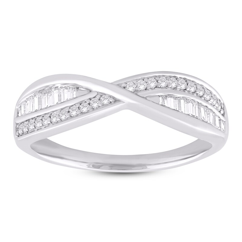 Diamond Fashion Ring 1/3 ct tw Round & Baguette 10K White Gold
