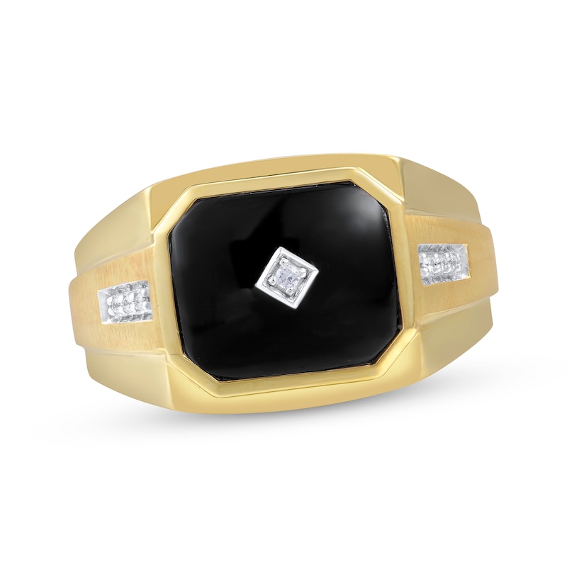 Main Image 1 of Men's Black Onyx & Diamond Ring 10K Yellow Gold