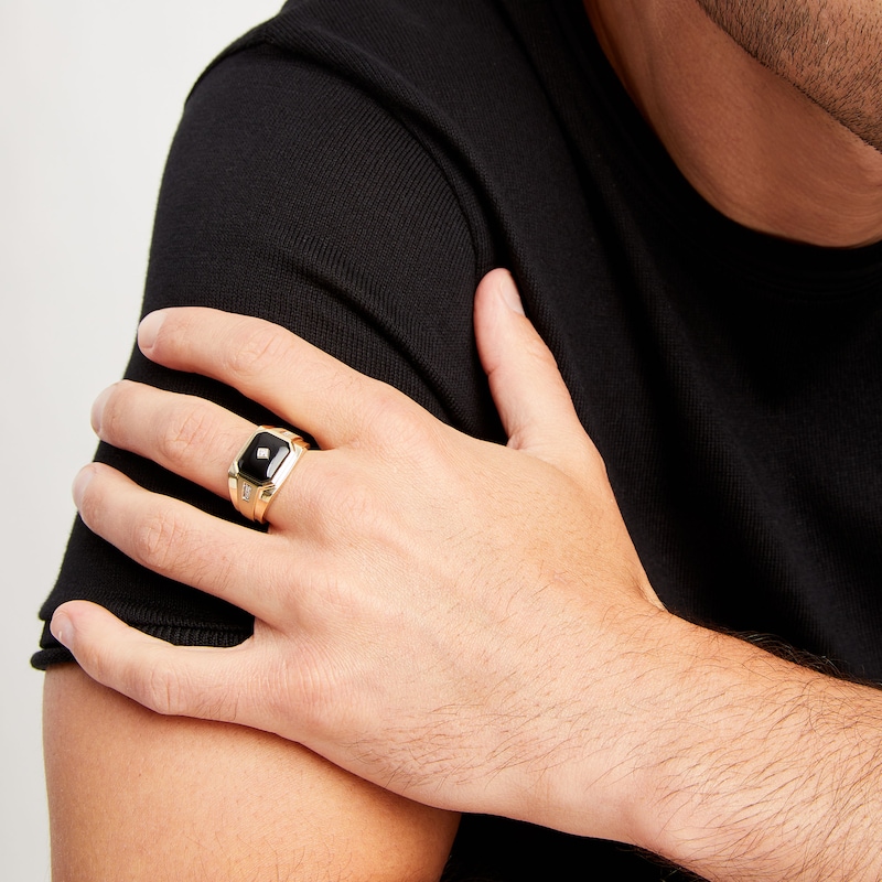 Men's Black Onyx & Diamond Ring 10K Yellow Gold