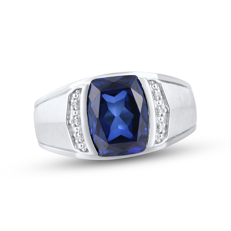 Men's Blue Lab-Created Sapphire & Diamond Ring 10K White Gold