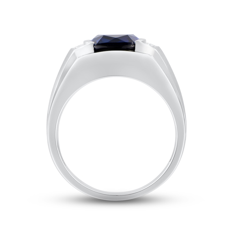 Men's Blue Lab-Created Sapphire & Diamond Ring 10K White Gold