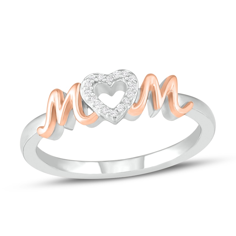 Main Image 1 of Diamond Heart "Mom" Ring 1/20 ct tw Round-Cut Sterling Silver & 10K Rose Gold