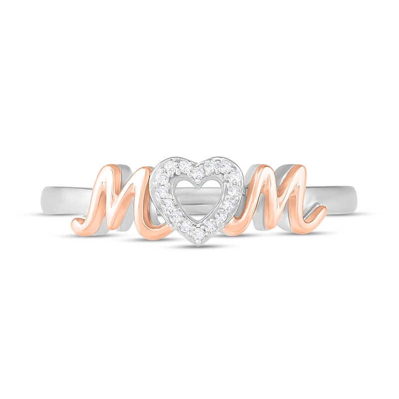 Main Image 2 of Diamond Heart "Mom" Ring 1/20 ct tw Round-Cut Sterling Silver & 10K Rose Gold