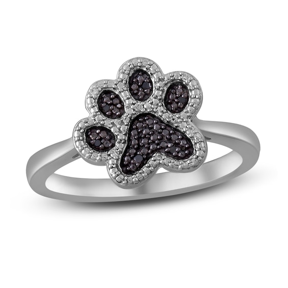 Black & White Diamond Paw Ring Sterling Silver