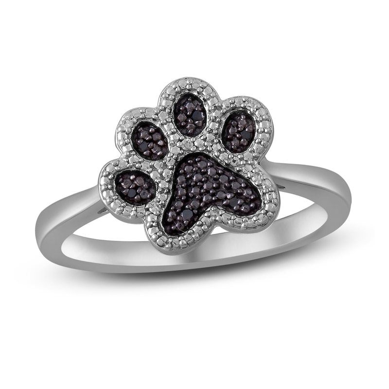 Main Image 1 of Black & White Diamond Paw Ring Sterling Silver