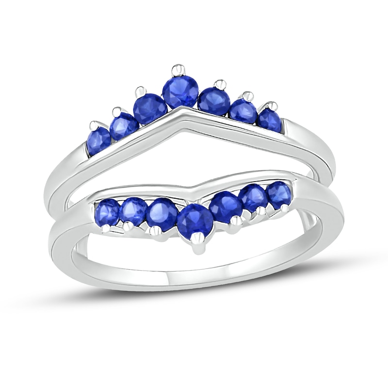 Blue Sapphire Enhancer Ring Round-Cut 10K White Gold