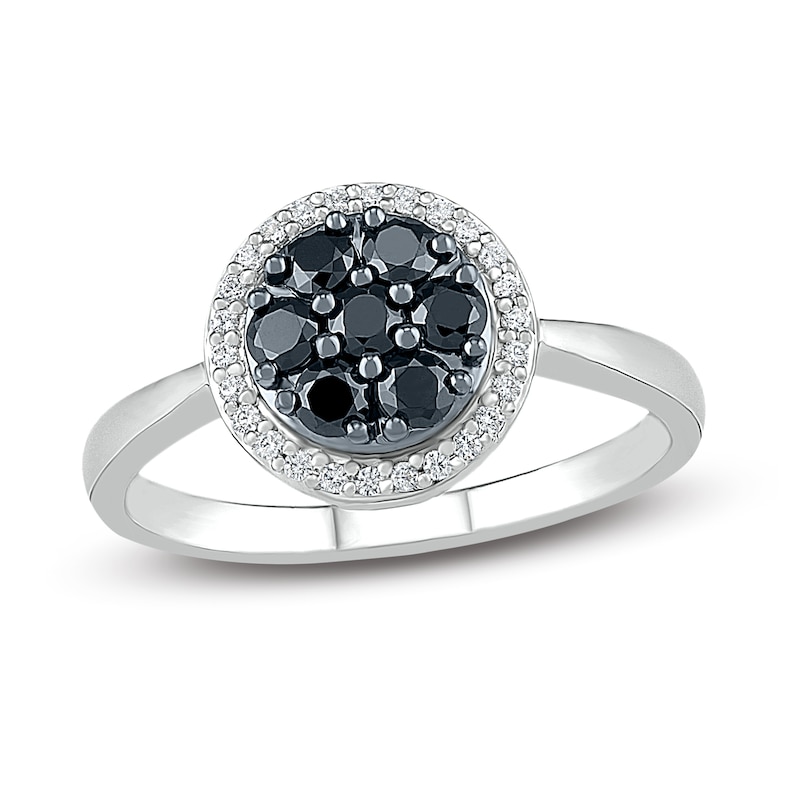 Main Image 1 of Black & White Diamond Ring 1/2 ct tw Round-Cut 10K White Gold