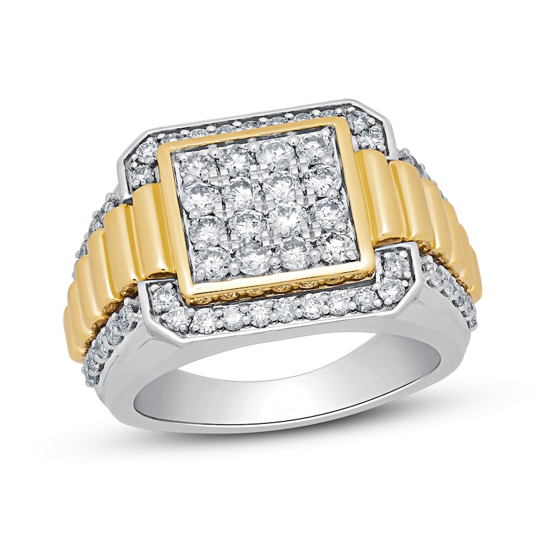 Main Image 1 of Men's Diamond Ring 2 ct tw Round-cut 10K Two-Tone Gold