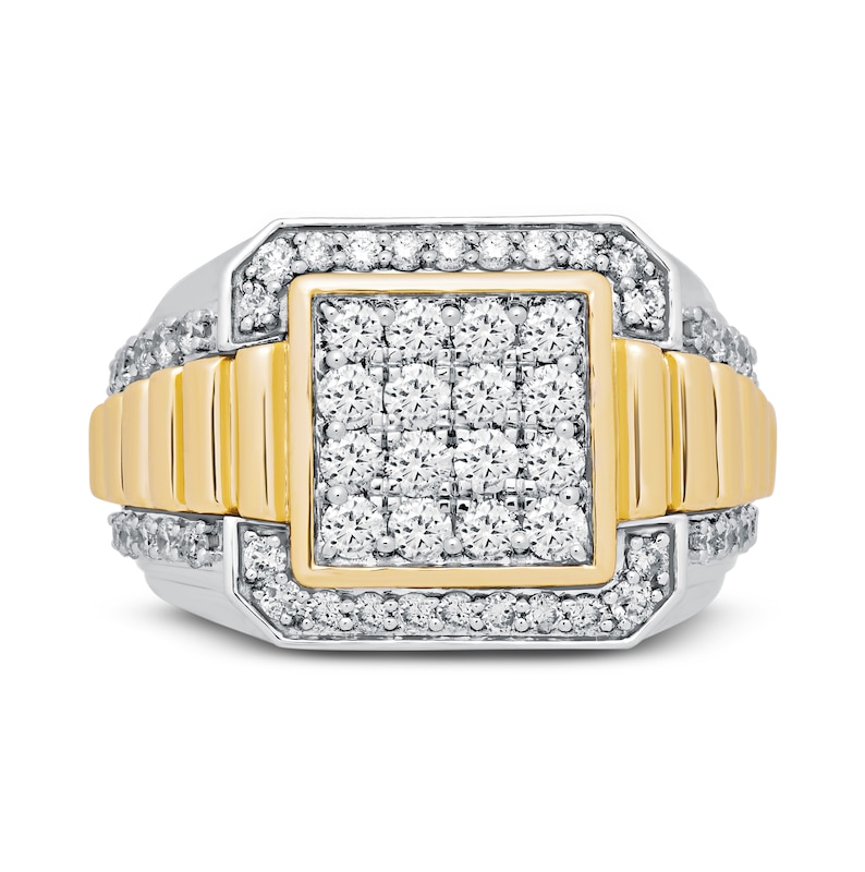 Main Image 3 of Men's Diamond Ring 2 ct tw Round-cut 10K Two-Tone Gold