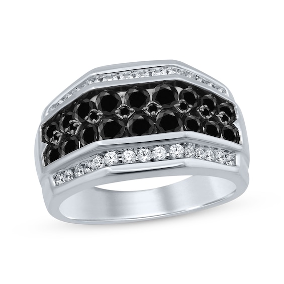 Men's Black & White Diamond Ring 2 ct tw Round-cut 10K Gold