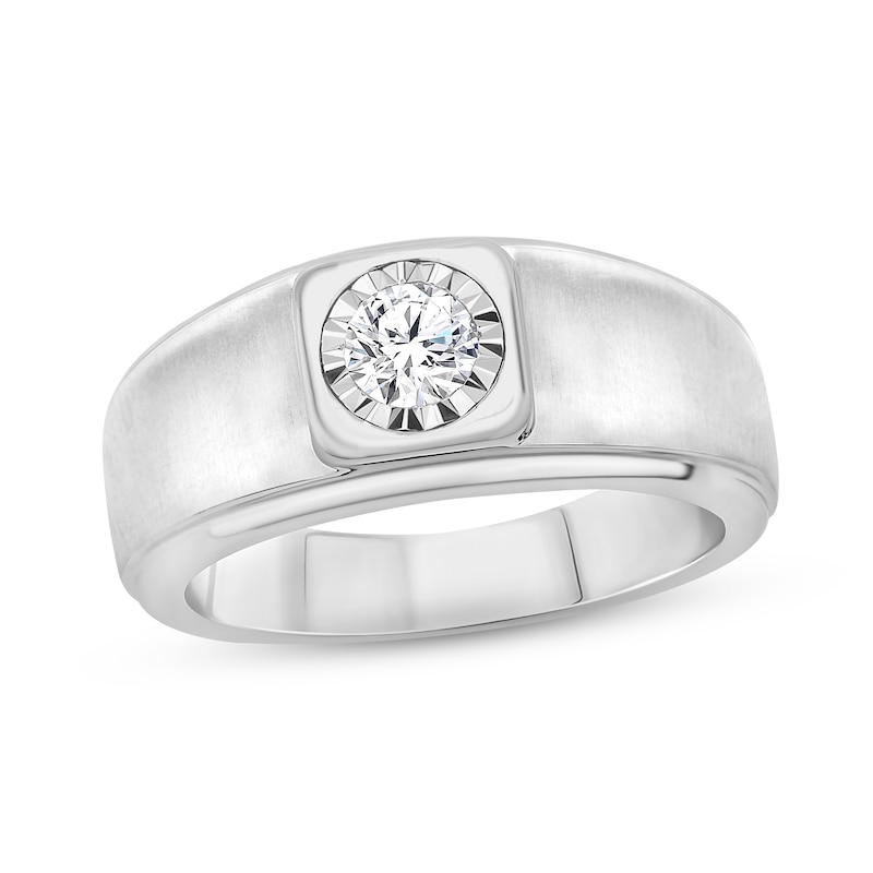 Main Image 1 of Men's Diamond Wedding Band 1/2 ct tw Round-cut 10K White Gold