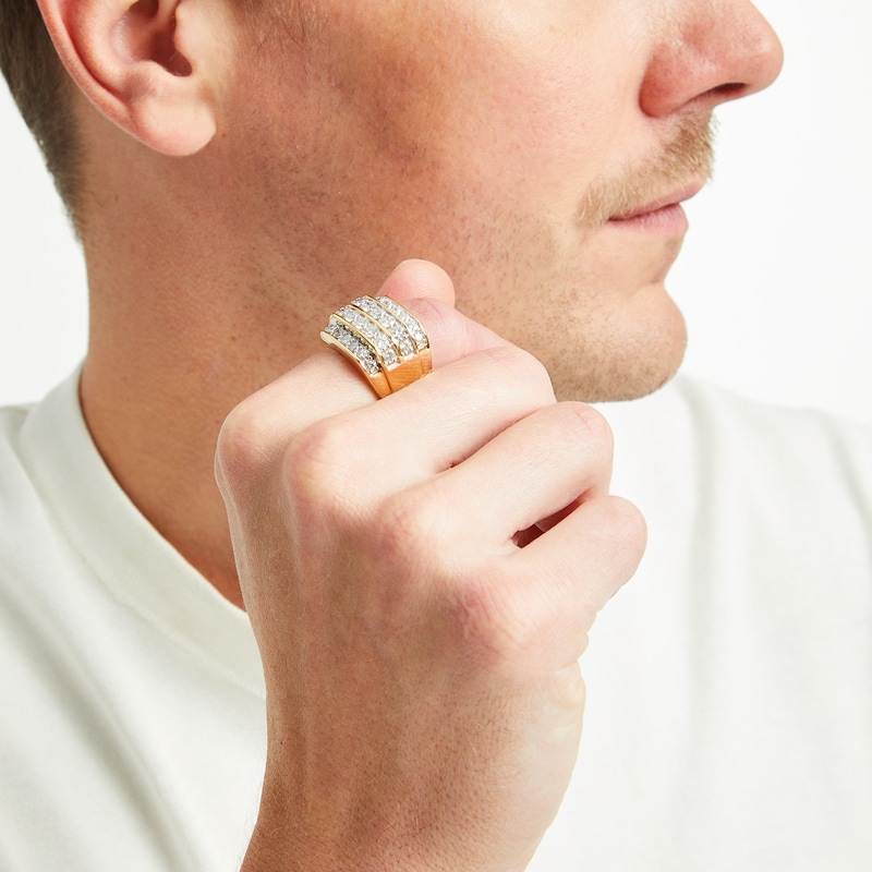 Main Image 4 of Men's Diamond Four-Row Ring 3 ct tw Round-cut 10K Yellow Gold