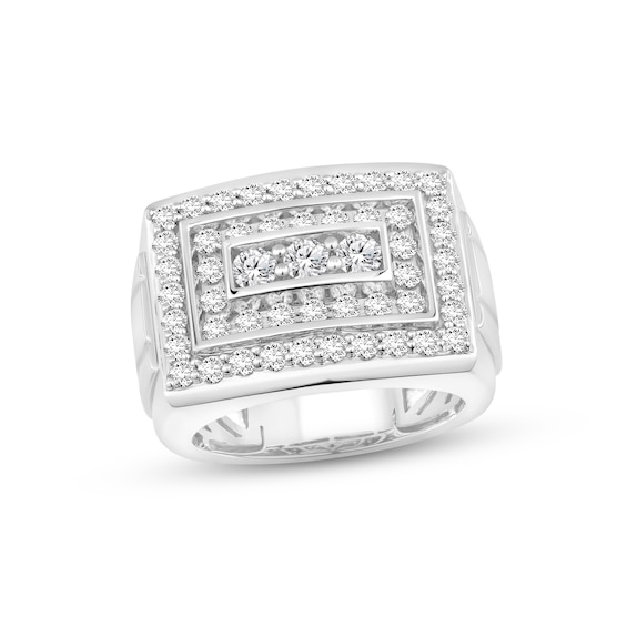 Men's Diamond Rectangle Ring 2 ct tw Round-cut 10K White Gold