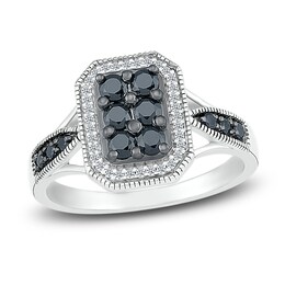 Black & White Diamond Ring 1/2 ct tw Round-cut Sterling Silver