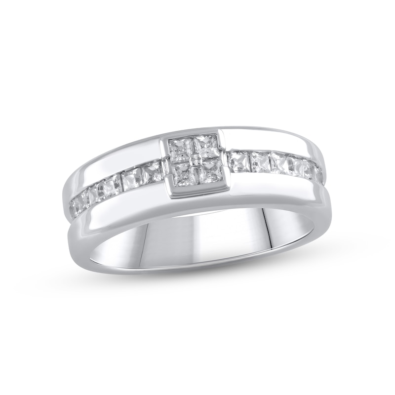 Main Image 1 of Men's Diamond Wedding Band 3/4 ct tw Square-cut 10K White Gold