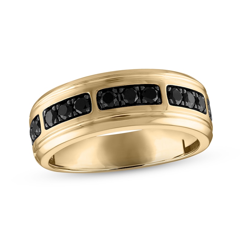 Men's Black Diamond Wedding Band 3/4 ct tw Round-cut 10K Yellow Gold