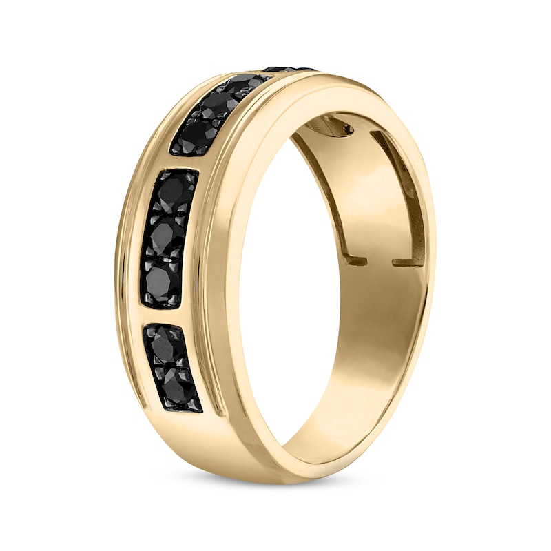 Men's Black Diamond Wedding Band 3/4 ct tw Round-cut 10K Yellow Gold