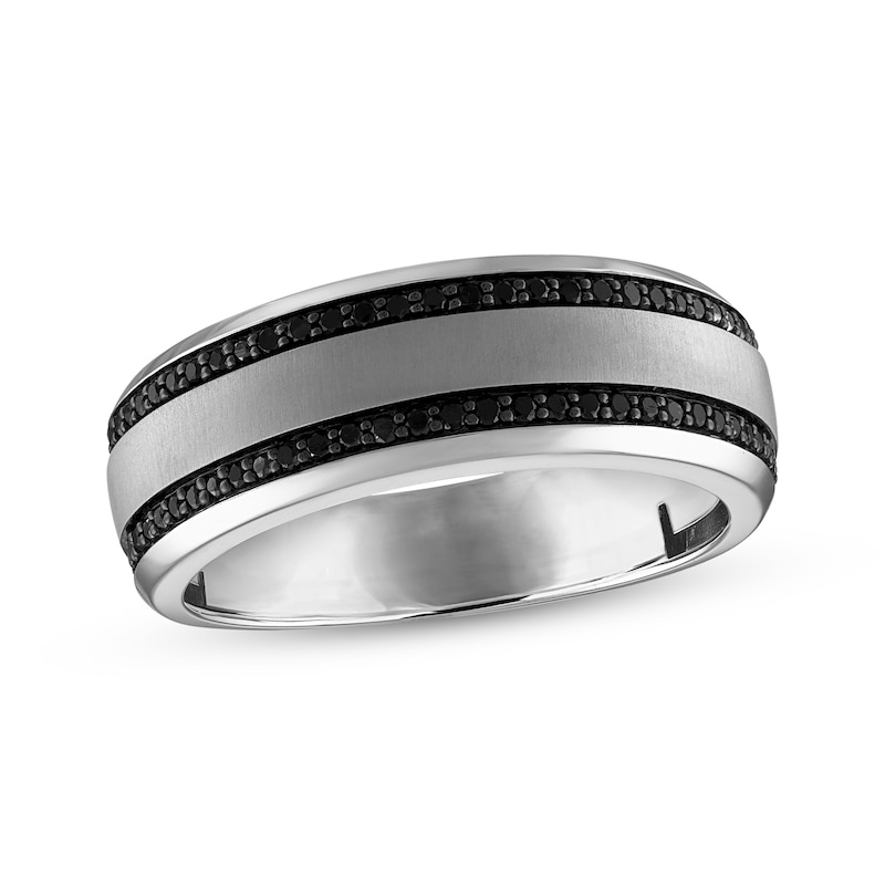 Men's Black Diamond Wedding Band 1/3 ct tw Round-cut 10K White Gold