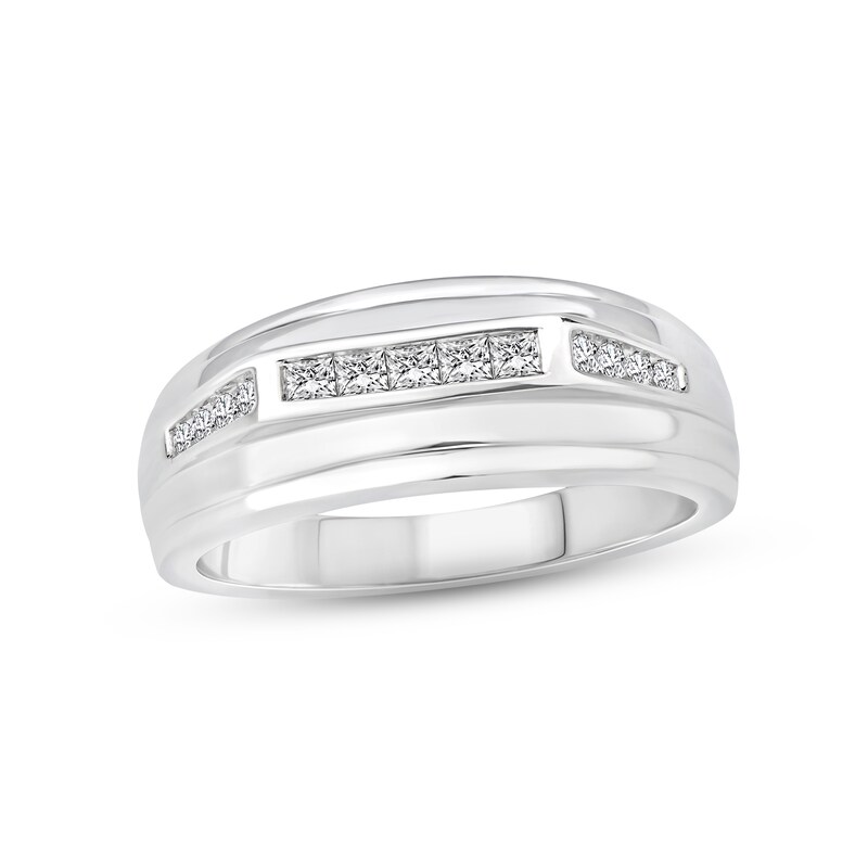 Main Image 1 of Adore Men's Diamond Wedding Band 3/8 ct tw Square-cut 10K White Gold