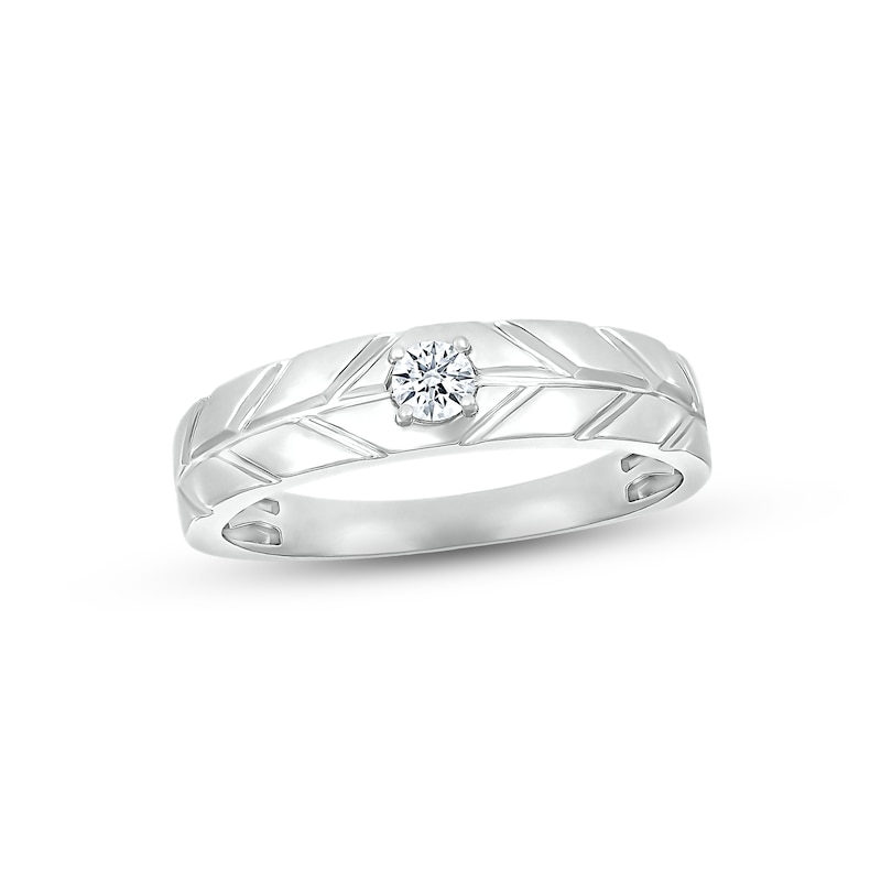 Main Image 1 of Adore Men's Diamond Wedding Band 1/6 ct tw Round-cut 10K White Gold