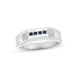 Adore Men's Black & White Diamond Wedding Band 1/5 ct tw Round-cut 10K White Gold