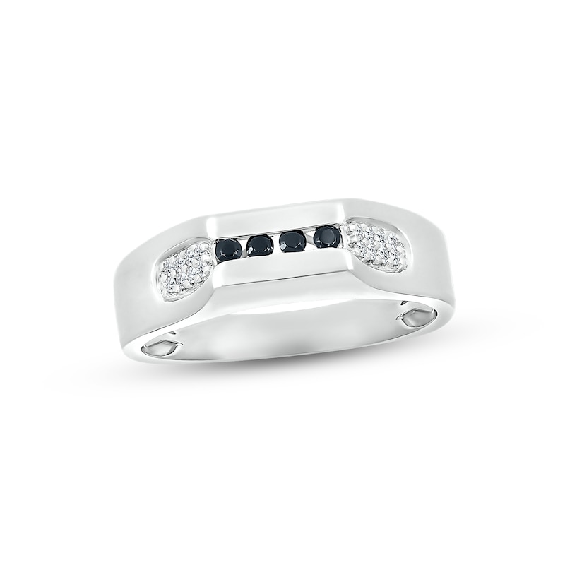 Main Image 1 of Adore Men's Black & White Diamond Wedding Band 1/5 ct tw Round-cut 10K White Gold