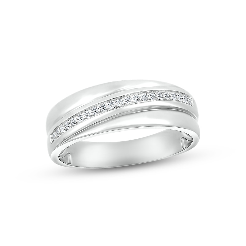 Main Image 1 of Adore Men's Diamond Wedding Band 1/8 ct tw Round-cut 10K White Gold