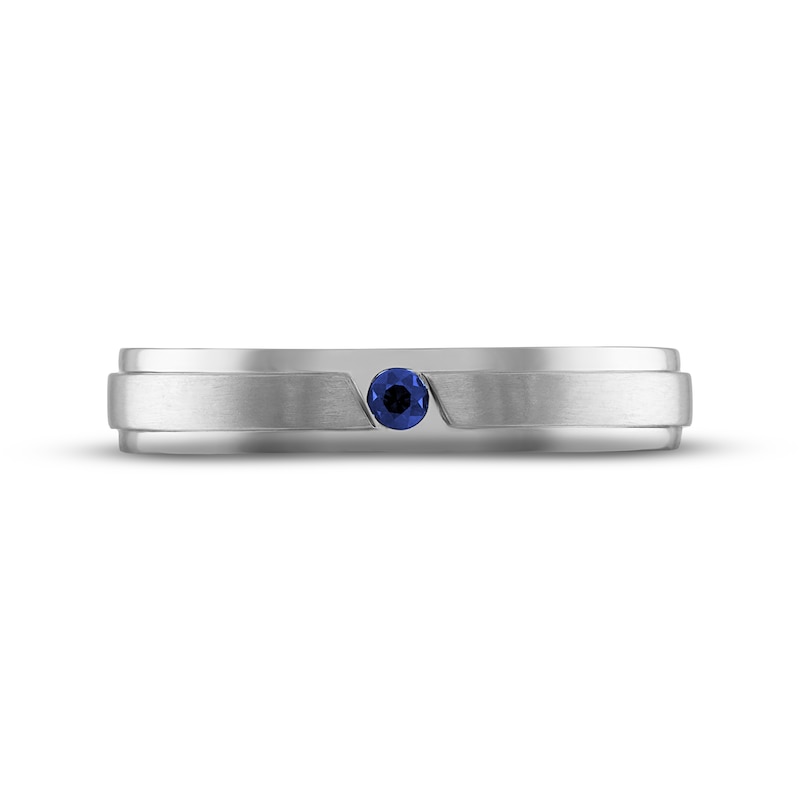 Main Image 3 of Men's Blue Sapphire Wedding Band 10K White Gold