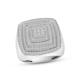Men's Diamond Cushion Ring 1 ct tw Round-cut 10K White Gold