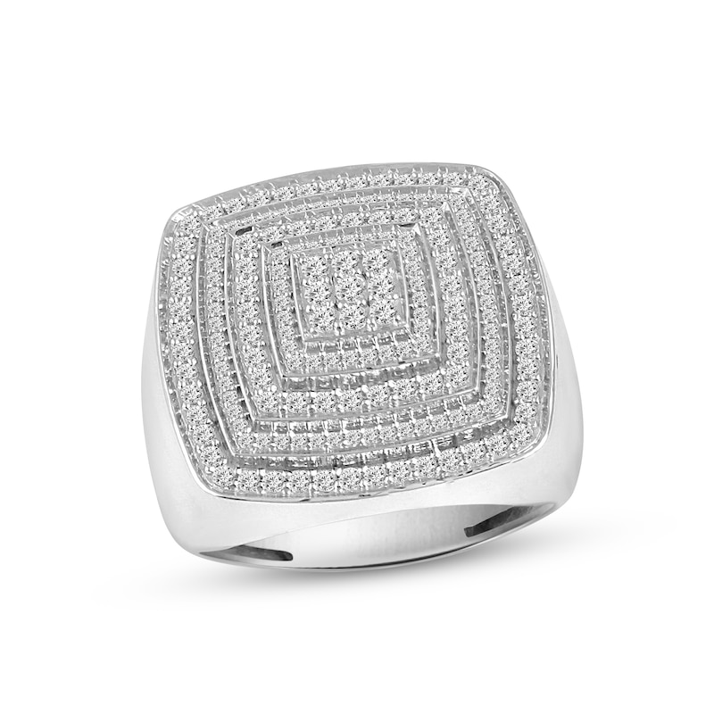 Men's Diamond Cushion Ring 1 ct tw Round-cut 10K White Gold