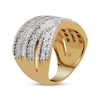 Thumbnail Image 1 of Diamond Crossover Ring 1 ct tw Round & Baguette-cut 14K Yellow Gold-Plated Sterling Silver