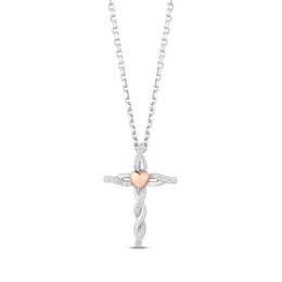 Hallmark Diamonds Cross Necklace 1/10 ct tw Sterling Silver & 10K Rose Gold 18"