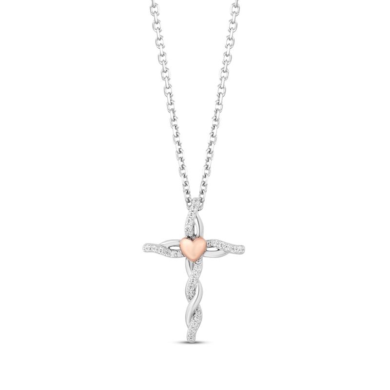 Main Image 1 of Hallmark Diamonds Cross Necklace 1/10 ct tw Sterling Silver & 10K Rose Gold 18"