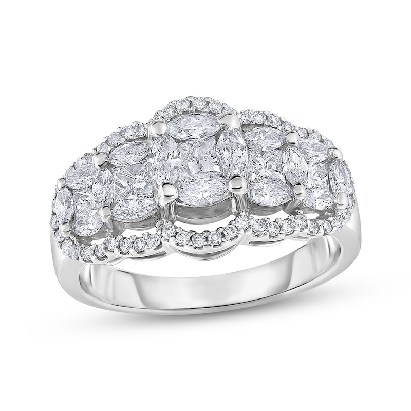Main Image 1 of Diamond Staggered Ring 1-3/8 ct tw Princess, Marquise & Round-cut 14K White Gold