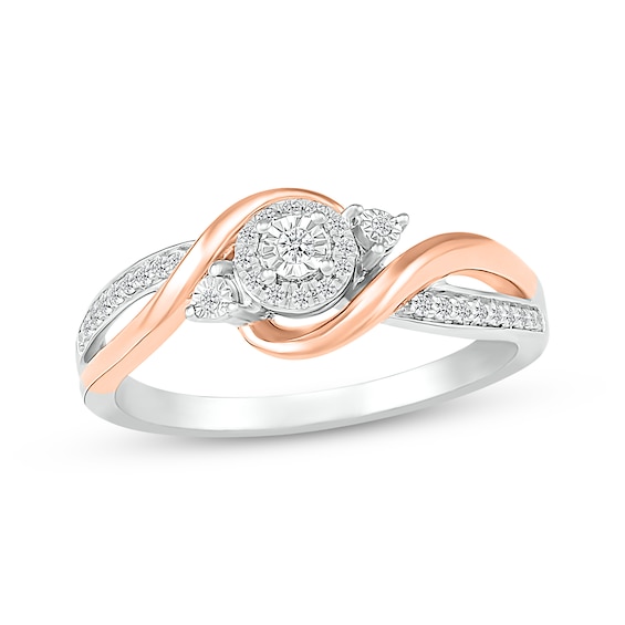 Diamond Swirl Promise Ring 1/8 ct tw Sterling Silver & 10K Rose Gold