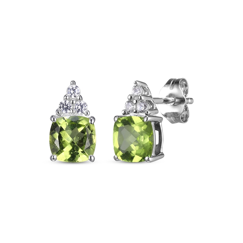 Cushion-Cut Peridot & Round-Cut White Lab-Created Sapphire Stud Earrings Sterling Silver