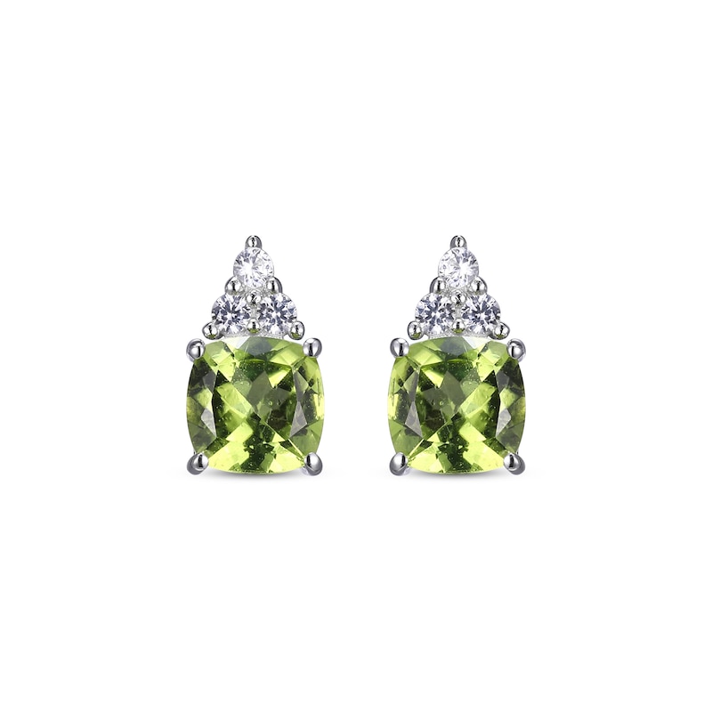 Cushion-Cut Peridot & Round-Cut White Lab-Created Sapphire Stud Earrings Sterling Silver