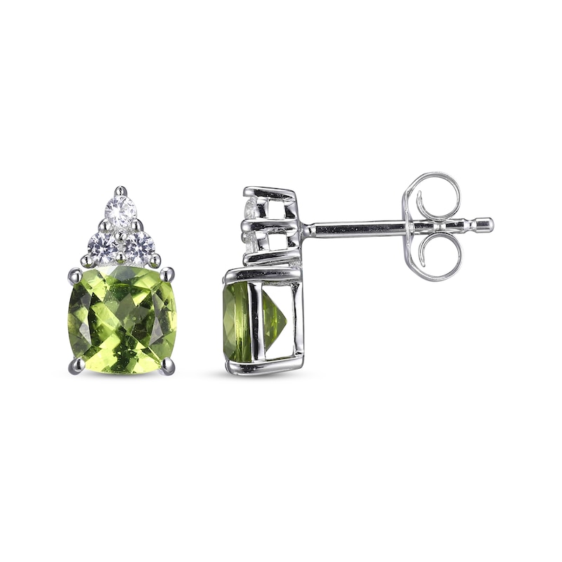 Cushion-Cut Peridot & Round-Cut White Lab-Created Sapphire Stud Earrings Sterling Silver