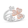Round-Cut Diamond Clover & Bee Ring 1/6 ct tw Sterling Silver & 10K Rose Gold