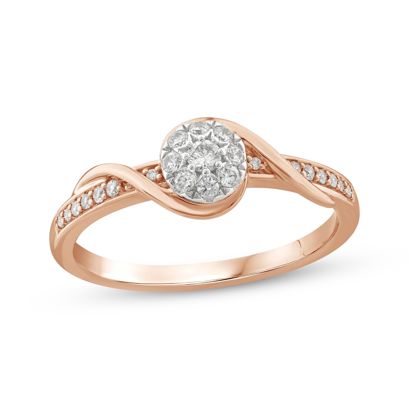 Round-Cut Multi-Diamond Center Promise Ring 1/5 ct tw 10K Rose Gold