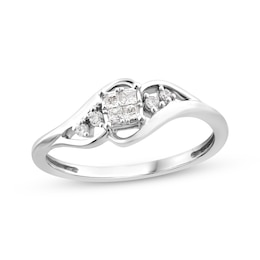 Princess & Round-Cut Multi-Diamond Center Promise Ring 1/6 ct tw 10K White Gold