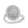 Round-Cut Multi-Diamond Center Oval-Shaped Ring 1/2ct tw 10K White Gold