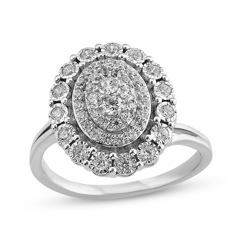 Round-Cut Multi-Diamond Center Oval-Shaped Ring 1/2ct tw 10K White Gold