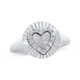 Round-Cut Diamond Heart Sunburst Ring 1/10 ct tw Sterling Silver